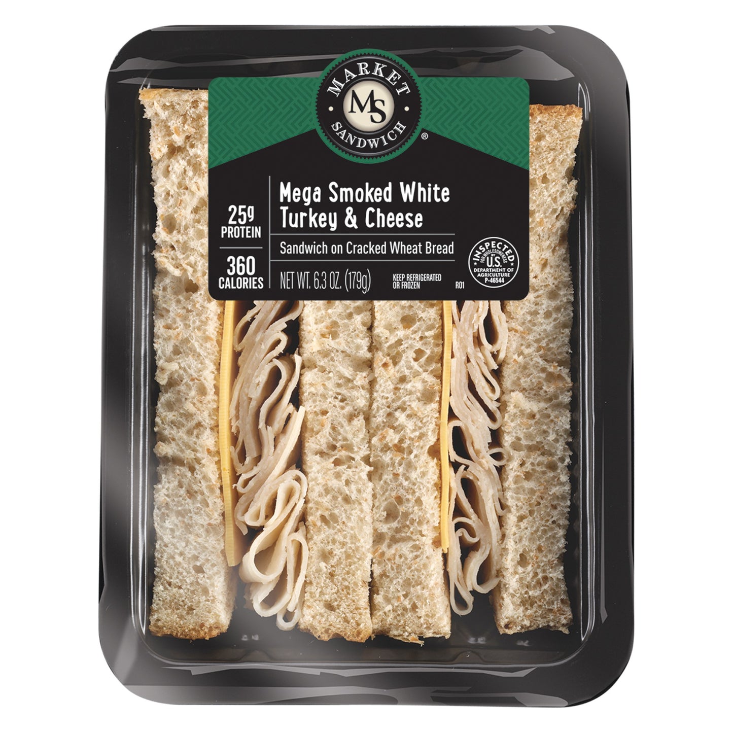 Market Sandwich Smoked Turkey & Cheese Mega Wedge Sandwich 6.3 Ounce Size - 8 Per Case.