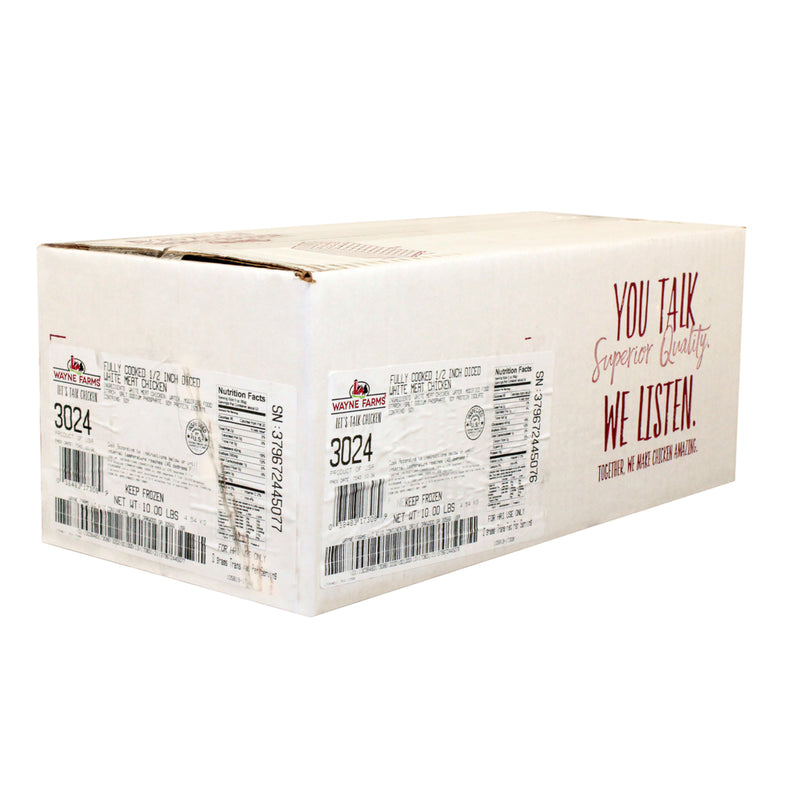 Wayne Farms Fully Cooked 1/2" 1/2" Diced All White Chicken Pieces 5 Pound Each - 2 Per Case.