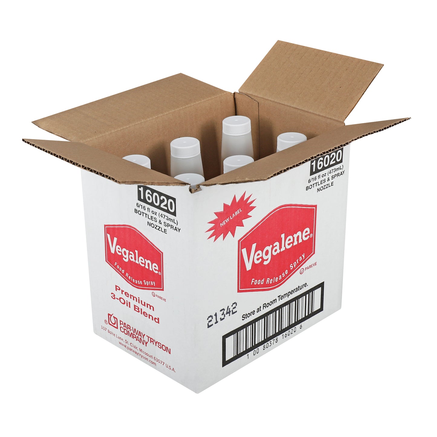 Vegalene Premium Food Release Pan Spray Liquid Bottles Wsprayer 16 Fluid Ounce - 6 Per Case.