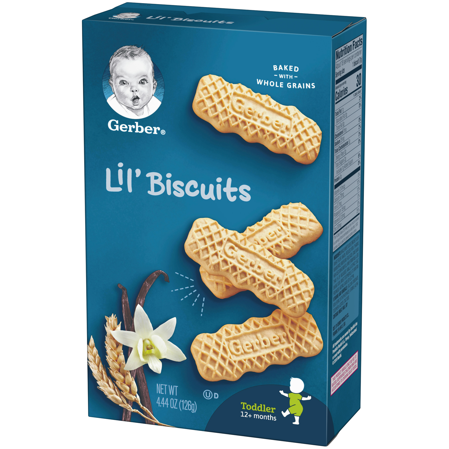 Gerber Lil' Biscuits Vanilla Wheat Toddler Snacks 4.44 Ounce Size - 8 Per Case.