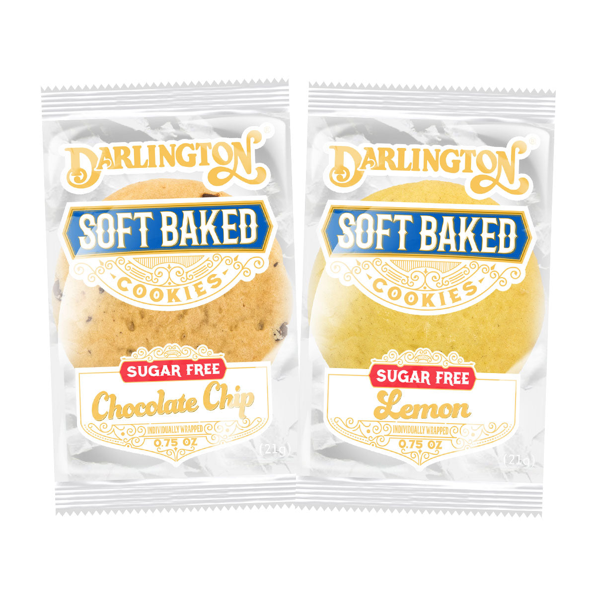 Darlington Sugar Free Soft Baked Assorted Cookies (Chocolate Chip Lemon) Indivi 1 Count Packs - 212 Per Case.