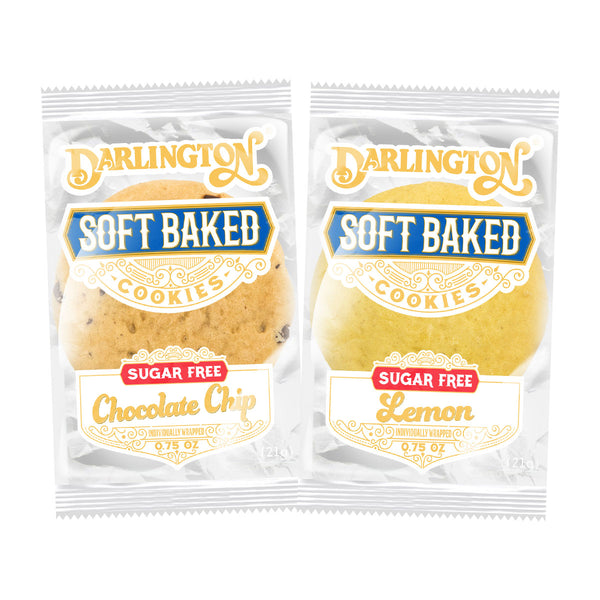 Darlington Sugar Free Soft Baked Assorted Cookies (Chocolate Chip Lemon) Indivi 1 Count Packs - 212 Per Case.