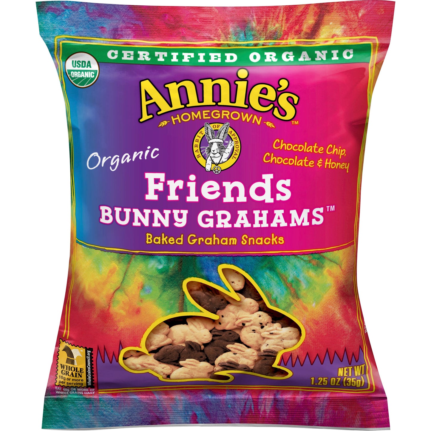 Annie's Honey, Chocolate And Chocolate Chip Friends Bunny Grahams Crackers 1.25 Ounce Size - 100 Per Case.