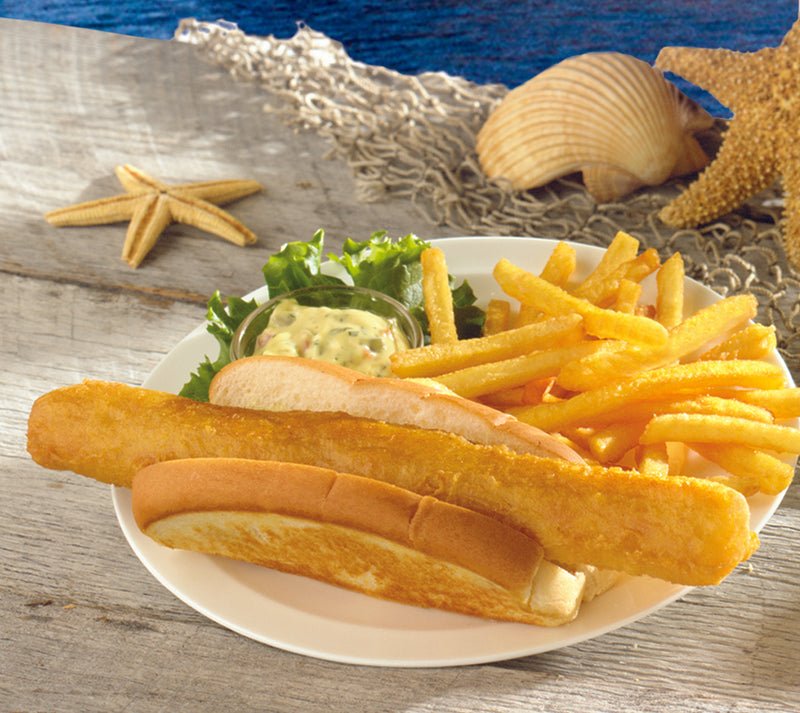 Beer Battered Cod Sea Dogs Natural Cuts Fillet Portions 10 Pound Each - 1 Per Case.