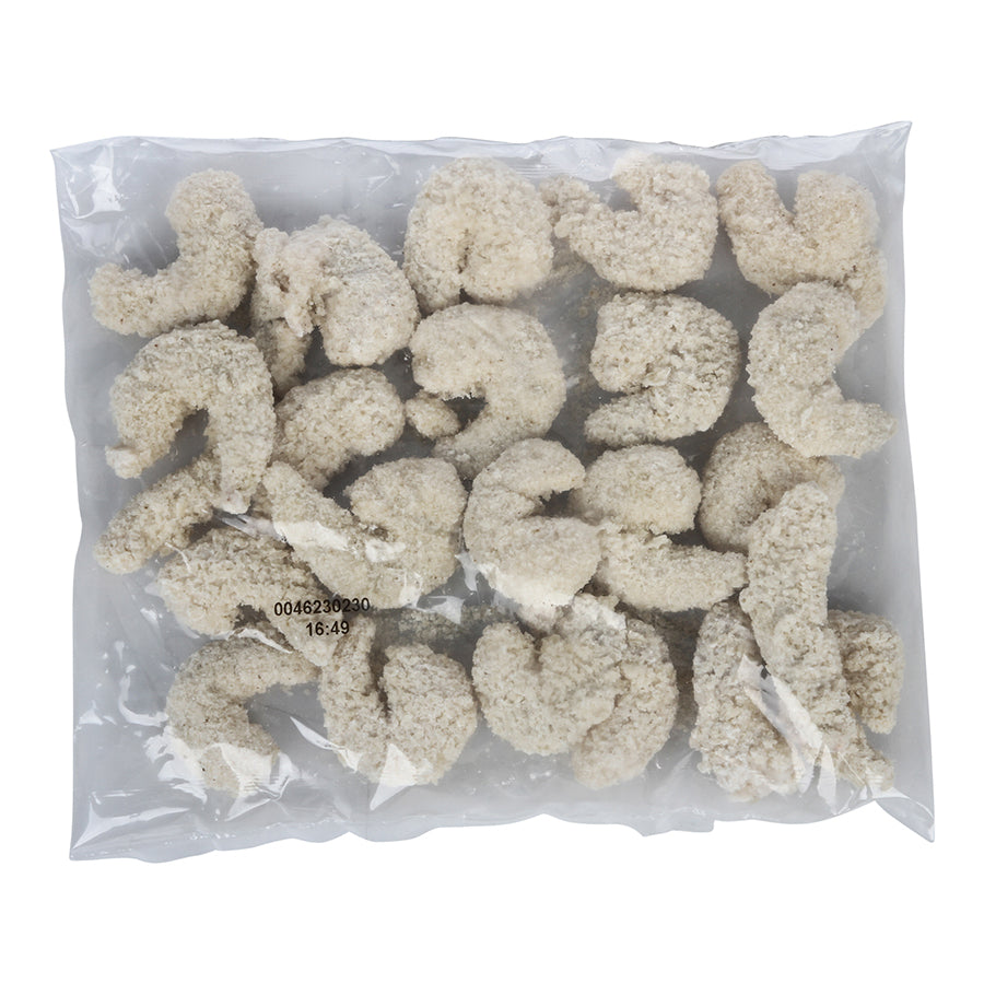 Raw Breaded Shrimp Rounds Tail Off Pouches 8 Ounce Size - 12 Per Case.