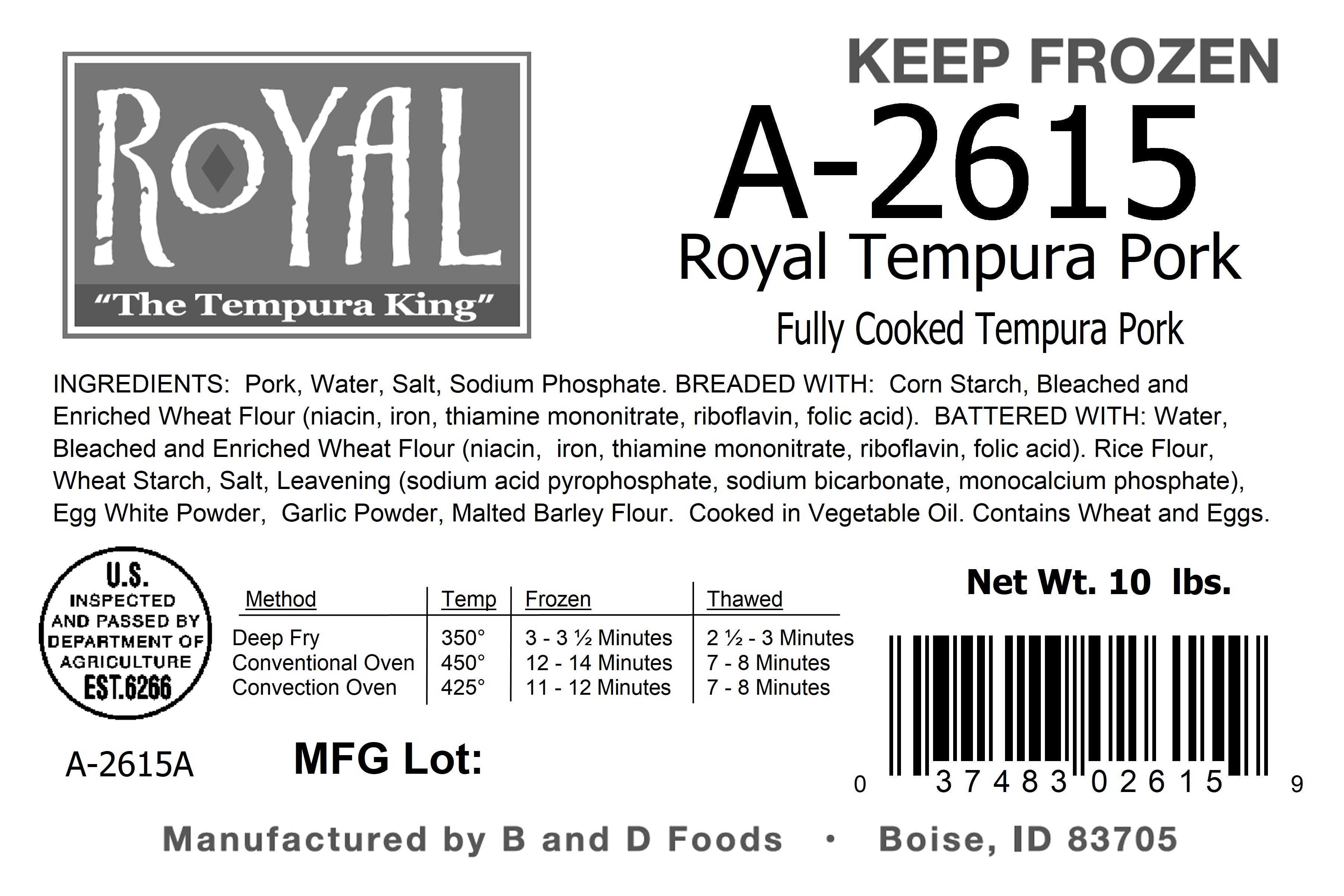 B And Foods Tempura Pork 2 Pound Each - 5 Per Case.