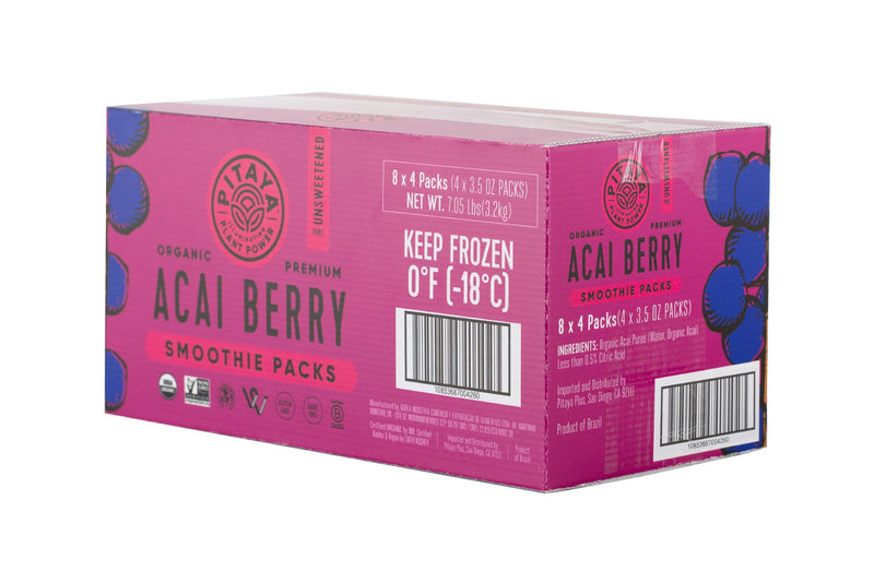 Pitaya Plus Organic Acai Pure Smoothie Packs 14 Ounce Size - 8 Per Case.