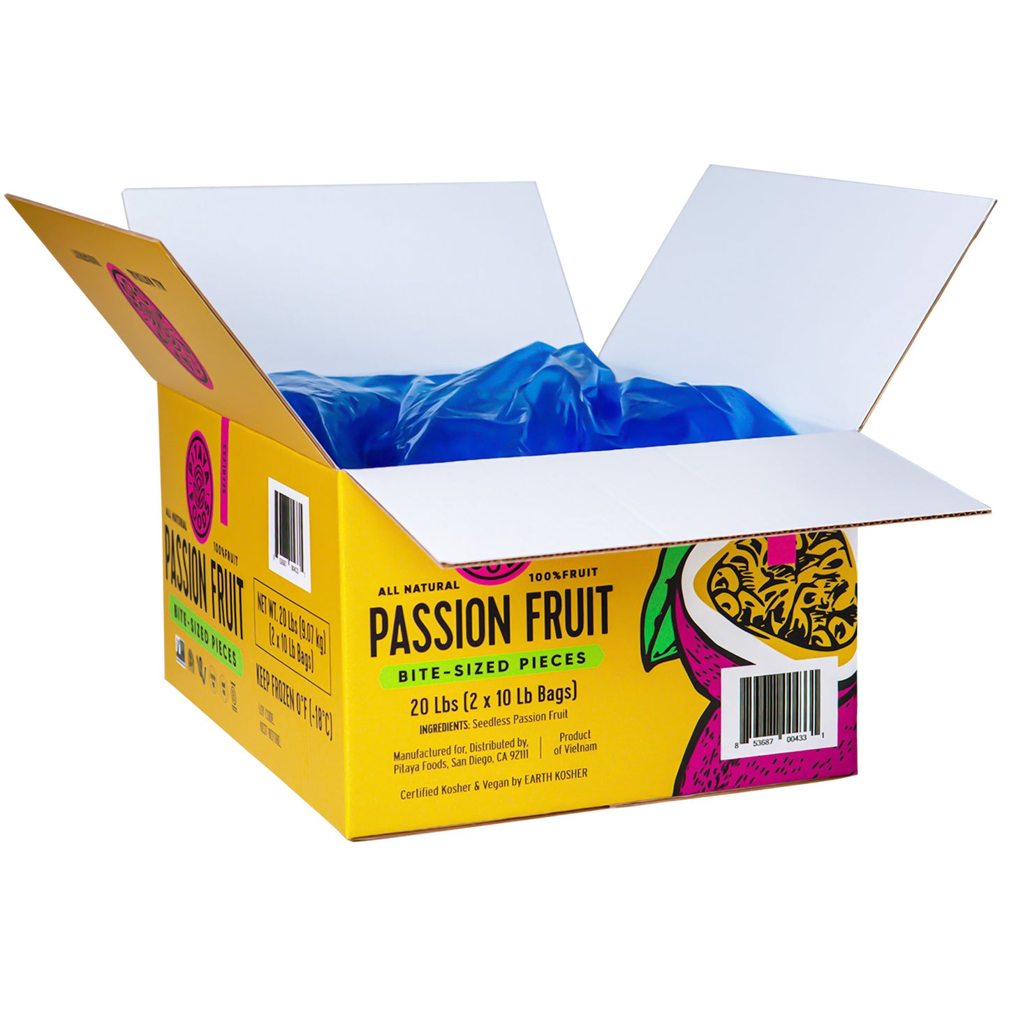 Pitaya Plus Seedless Passion Fruit Cubes 20 Pound Each - 1 Per Case.