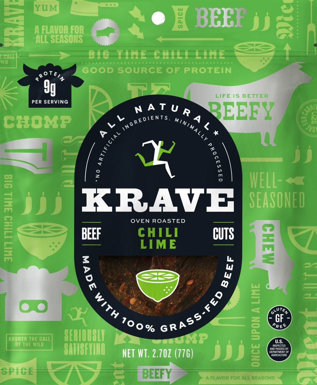 Krave Chili Lime Gourmet Beef Cuts 8 Count Packs - 1 Per Case.