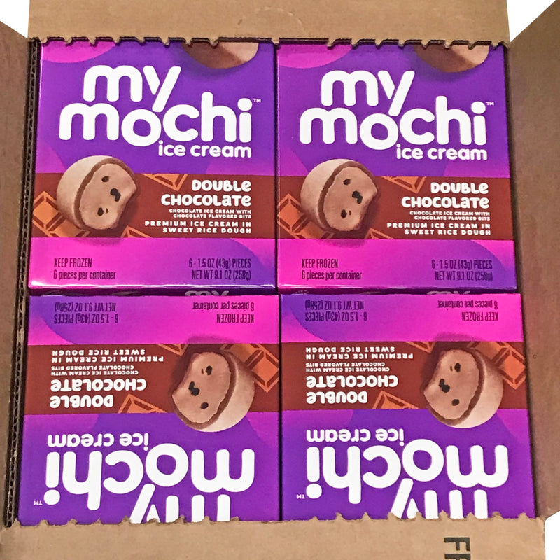 Mymochi Double Chocolate Mochi Ice Cream 6 Count Packs - 12 Per Case.