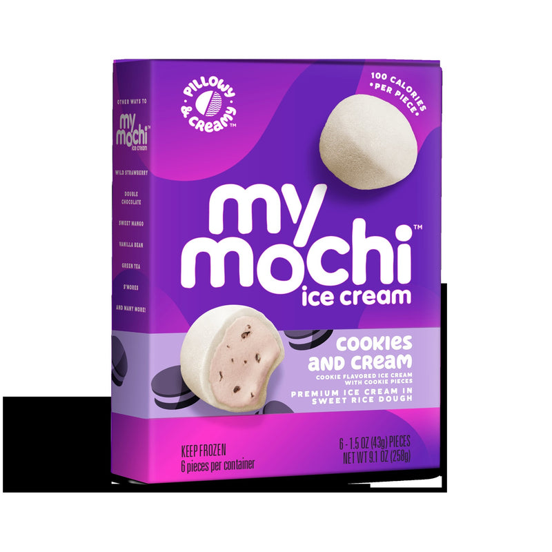 Mymochi Cookies & Creme Mochi Ice Cream 6 Count Packs - 12 Per Case.