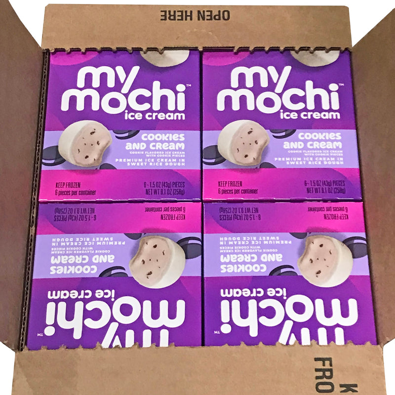 Mymochi Cookies & Creme Mochi Ice Cream 6 Count Packs - 12 Per Case.