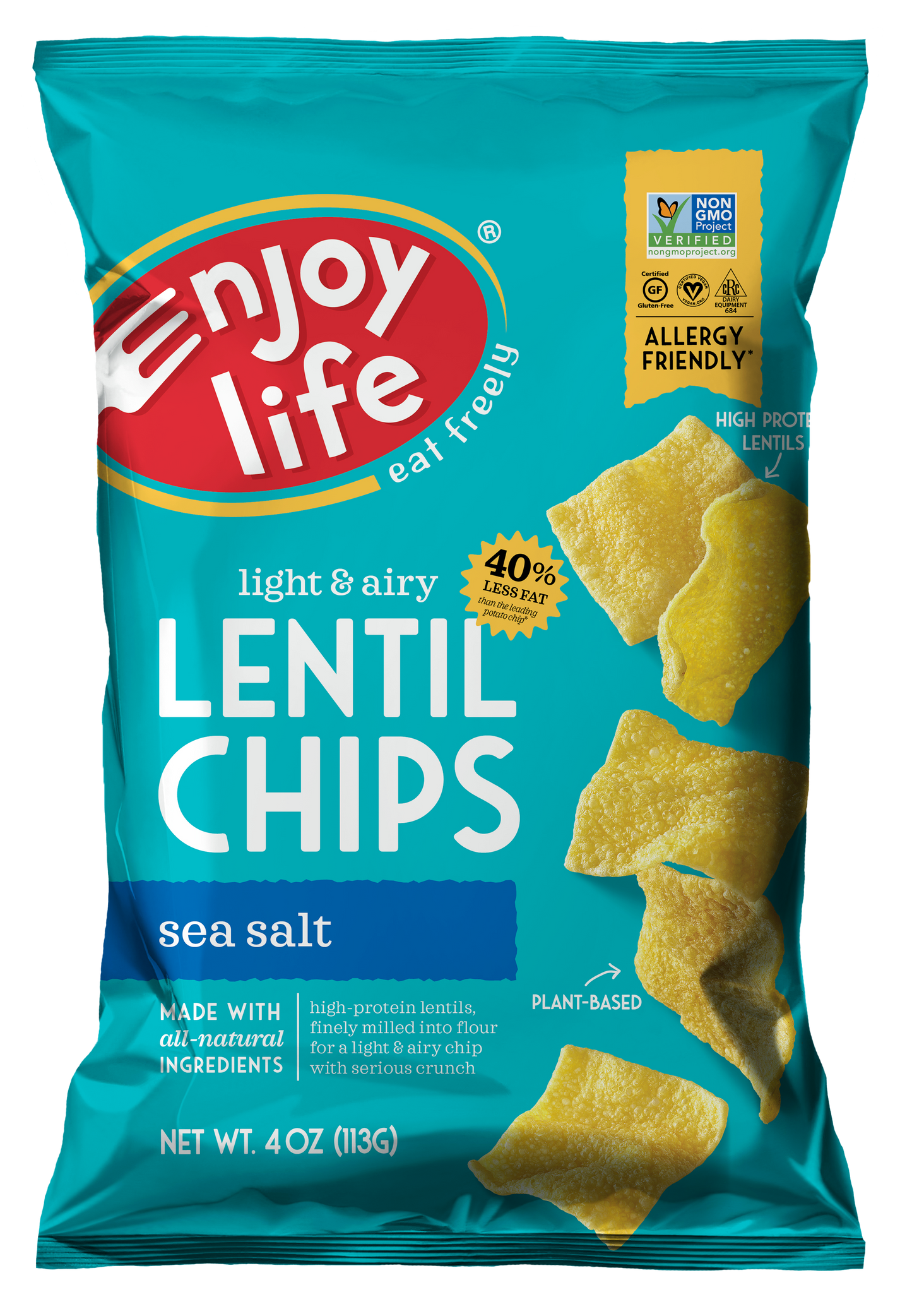 Enjoy Life Sea Salt Lentil Chips 4 Ounce Size - 12 Per Case.