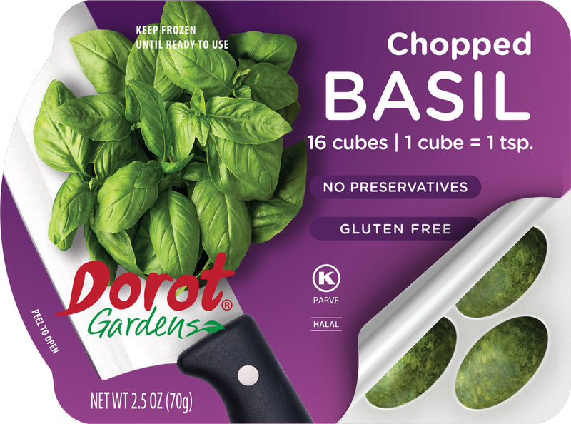 Dorot Chopped Basil Frozen Cubes 2.5 Ounce Size - 16 Per Case.