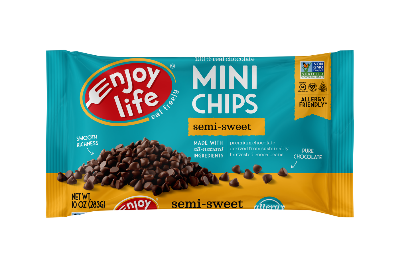 Semi Sweet Chocolate Chips Free Of Dairy Nuts And Soy Made From All Natural Premium Ing 10 Ounce Size - 12 Per Case.