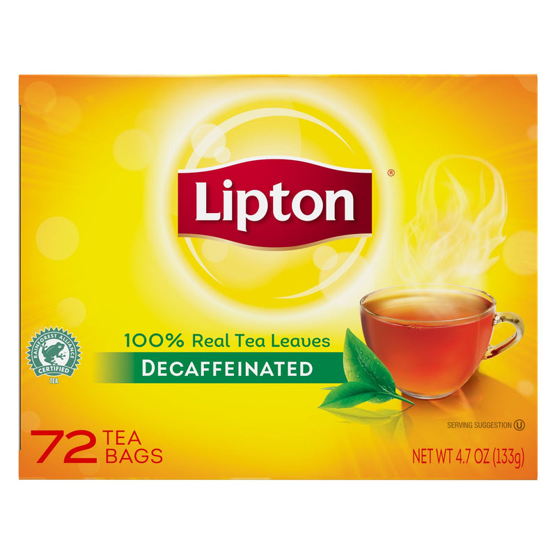 Lipton Tea Decaffeinated Bags Individually Wrapped 72 Count Packs - 6 Per Case.