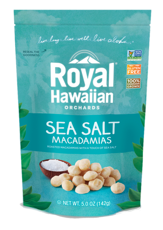 Royal Hawaiian Orchards Macadamia Nut Sea Salt 4 Ounce Size - 6 Per Case.