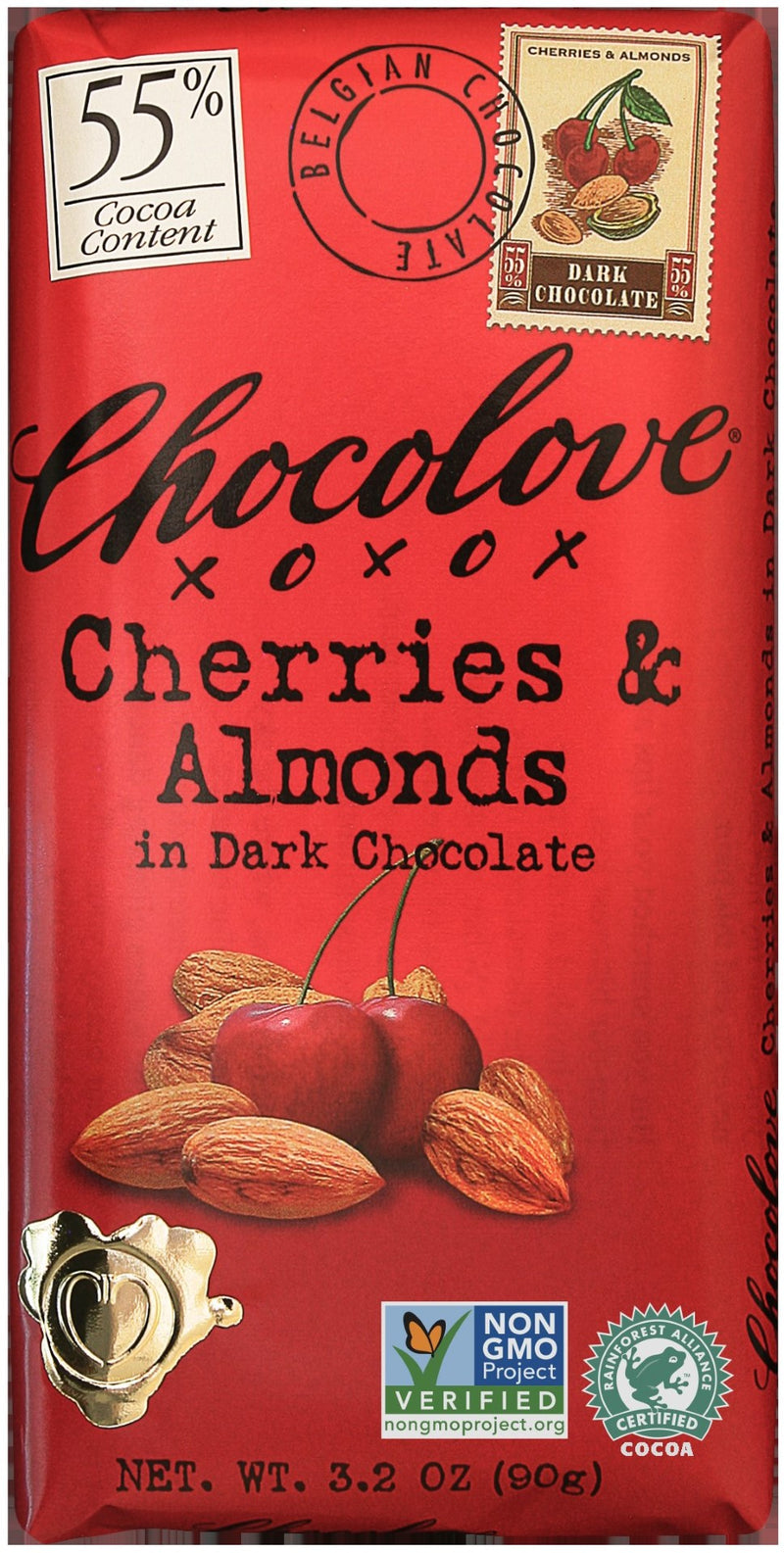 Cherries & Almonds In Dark Chocolate (Master Case) 3.2 Ounce Size - 144 Per Case.