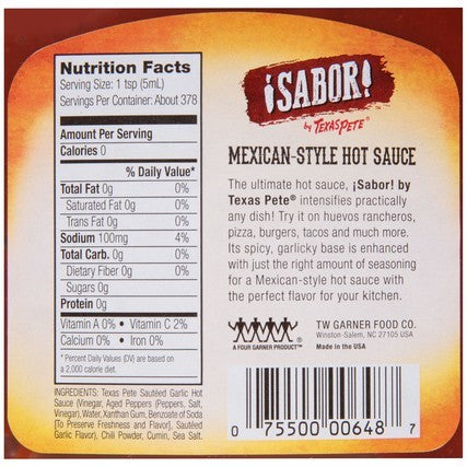 Gal Sabor By Texas Pete Mexican Hot Sauce 0.5 Gallon - 4 Per Case.