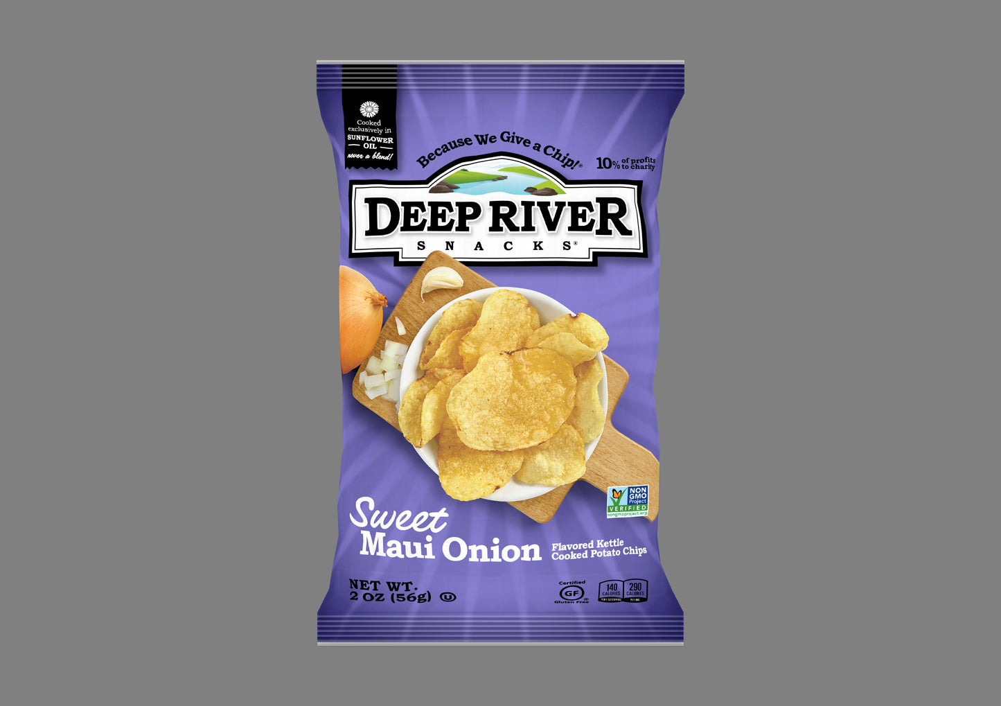 Deep River Snacks Kettle Potato Chip Sweet Maui Onion 2 Ounce Size - 24 Per Case.