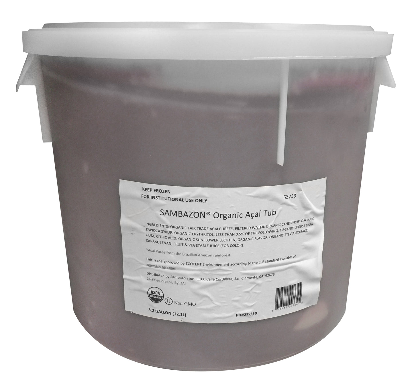 Sambazon Acai Dispenser Tub Tub Organic (Proprietary To Sambazon Pb Dispen 3.2 Gallon - 1 Per Case.