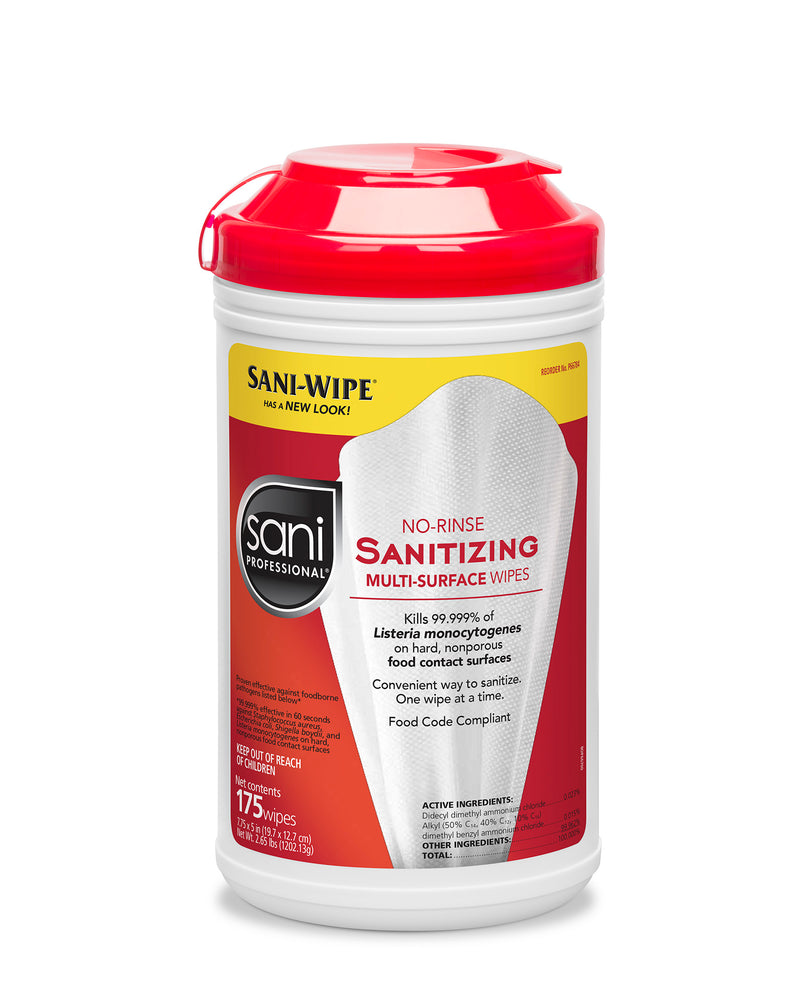 Sani Professional Nice Pack Sanitizing Wipesextra Large Canister No Rinse 175 Count Packs - 6 Per Case.