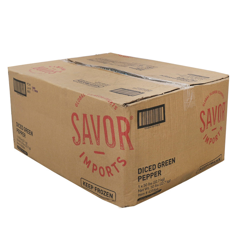 Savor Imports Green Pepper Diced 8" 50 Pound Each - 1 Per Case.