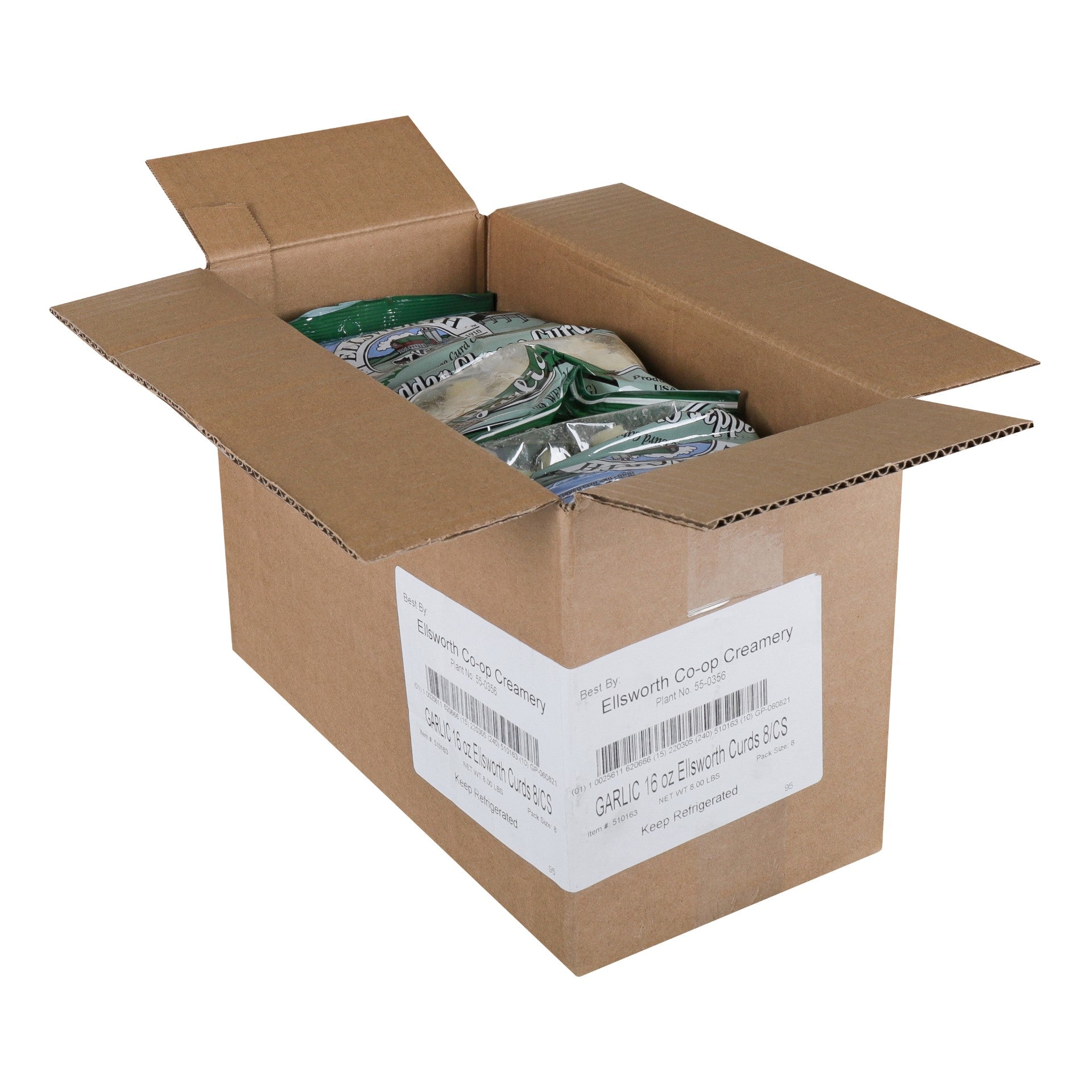 Ellsworth Garlic Cheddar Cheese Curds 16 Ounce Size - 8 Per Case.