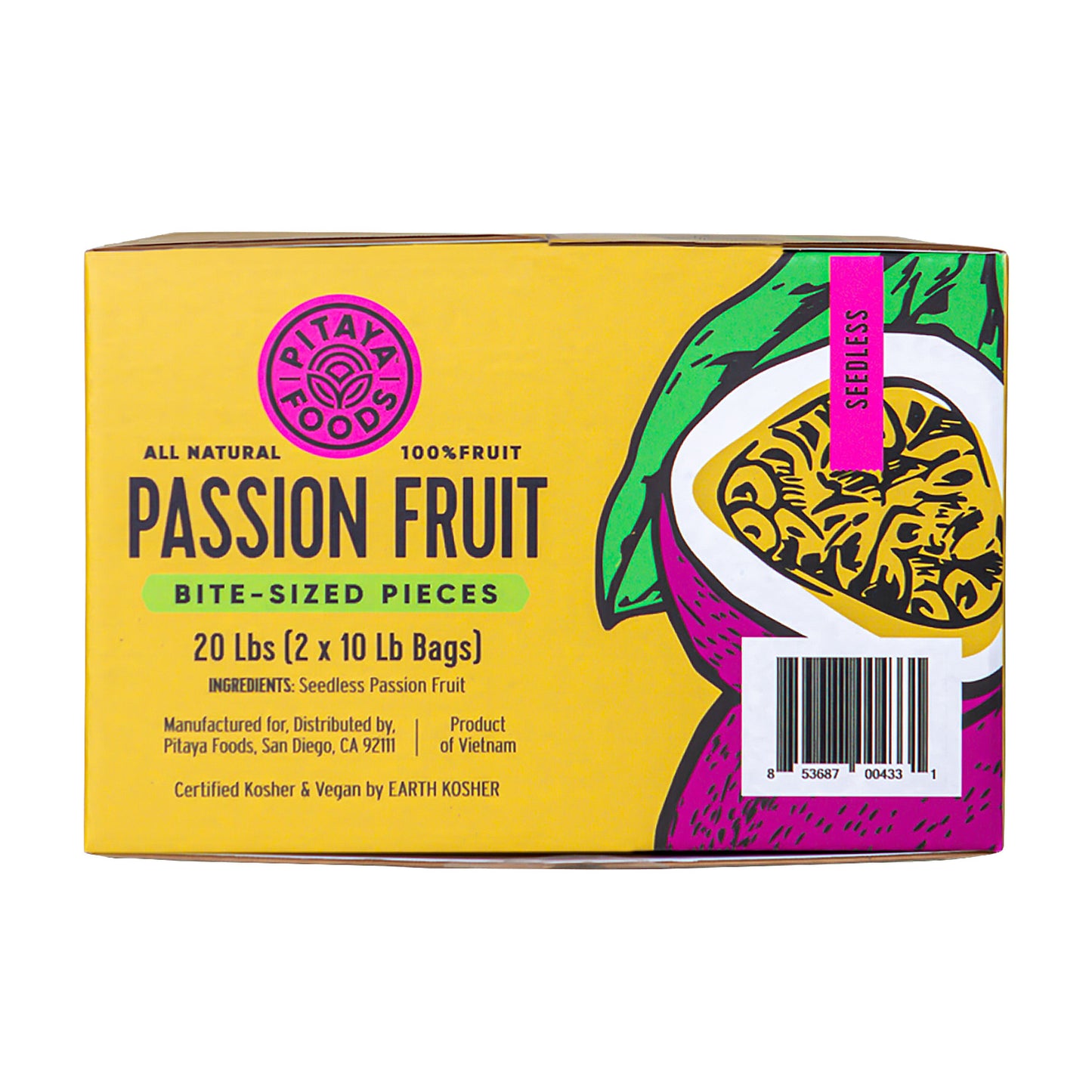 Pitaya Plus Seedless Passion Fruit Cubes 20 Pound Each - 1 Per Case.