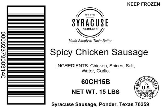 Syracuse Sausage Spicy Chicken Sausage 15 Pound Each - 1 Per Case.