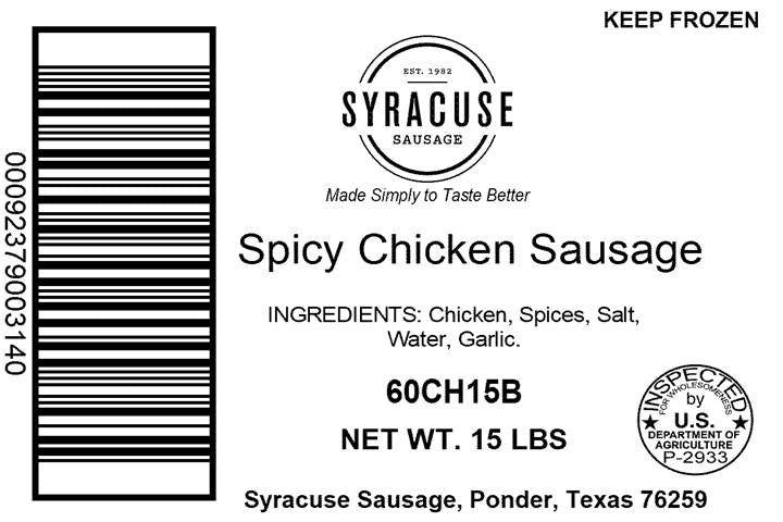 Syracuse Sausage Spicy Chicken Sausage 15 Pound Each - 1 Per Case.