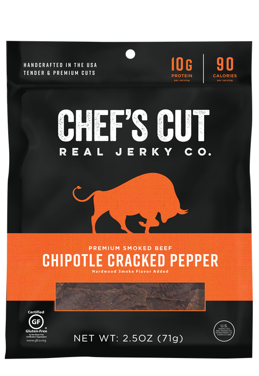 Chef's Cut Real Jerky Co Smoked Beef Chipotle Cracked Pepper 2.5 Ounce Size - 8 Per Case.