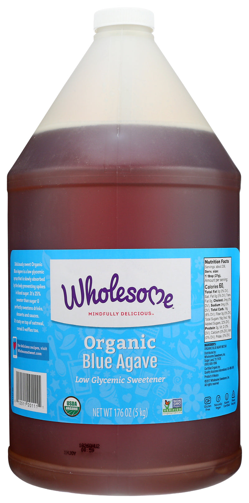Wholesome Sweeteners Fair Trade Organic Blue Agave Jug 176 Ounce Size - 2 Per Case.