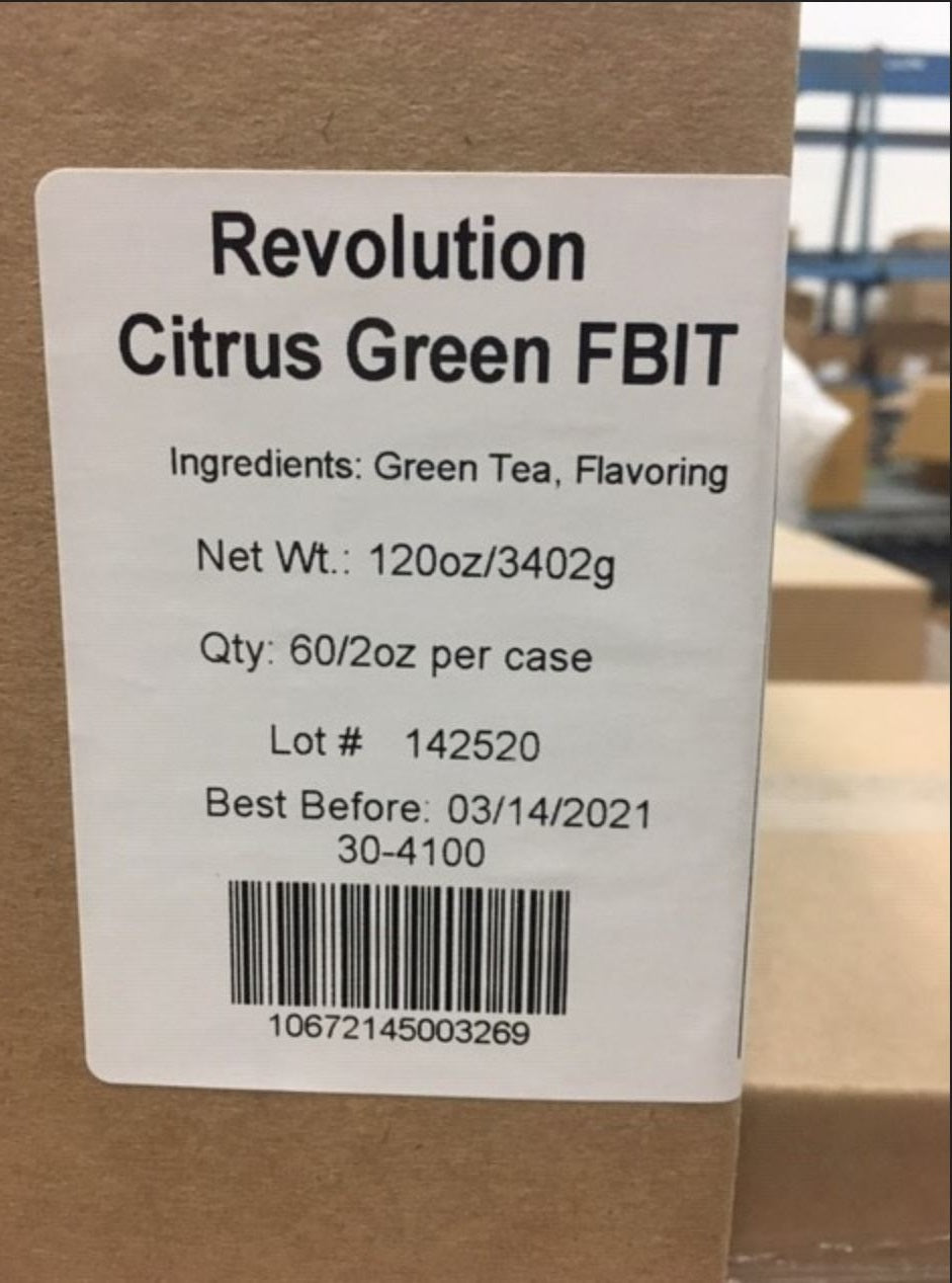 Revolution Tea Citrus Green Iced Tea Fresh Brewed 120 Ounce Size - 1 Per Case.