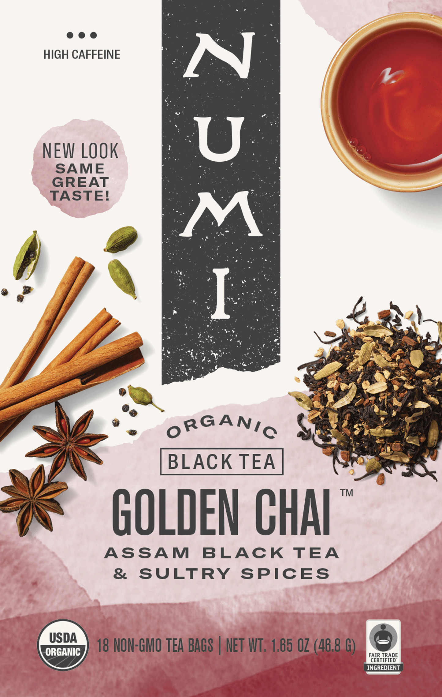 Numi Golden Chai Black Tea 18 Count Packs - 6 Per Case.