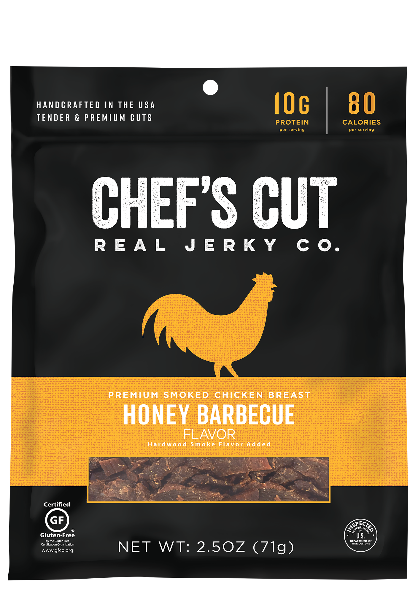 Chef's Cut Real Jerky Co Smoked Chicken Breast Honey Barbeque 2.5 Ounce Size - 8 Per Case.