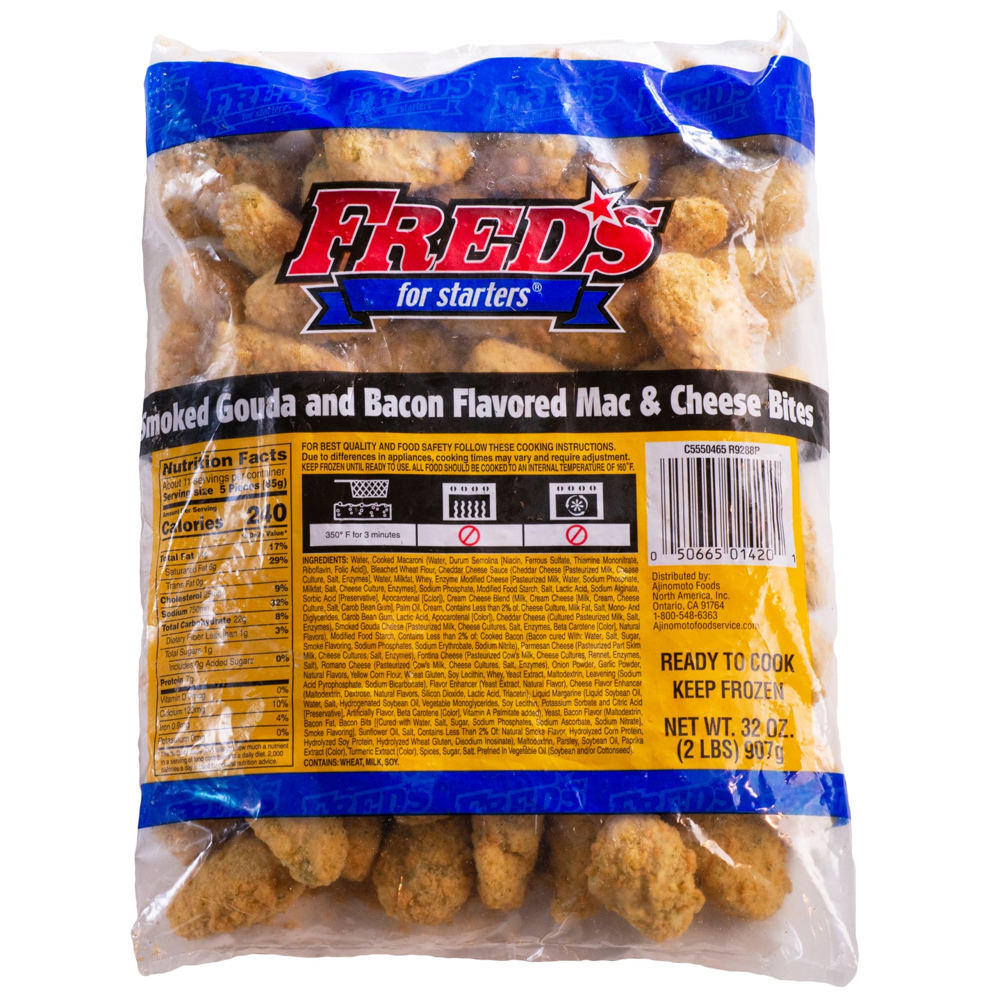 Fred's Smoked Gouda & Bacon Flavored Mac &cheese Bite Bags 12 Pound Each - 1 Per Case.