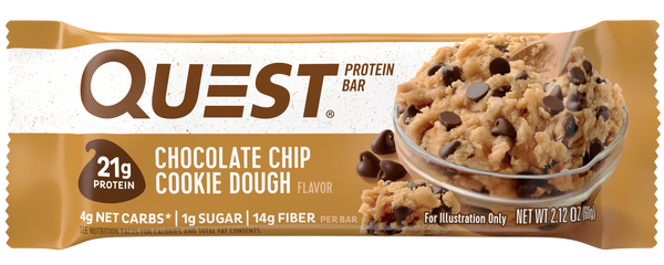 Quest Bar Chocolate Chip Cookie Dough 2.12 Ounce Size - 144 Per Case.