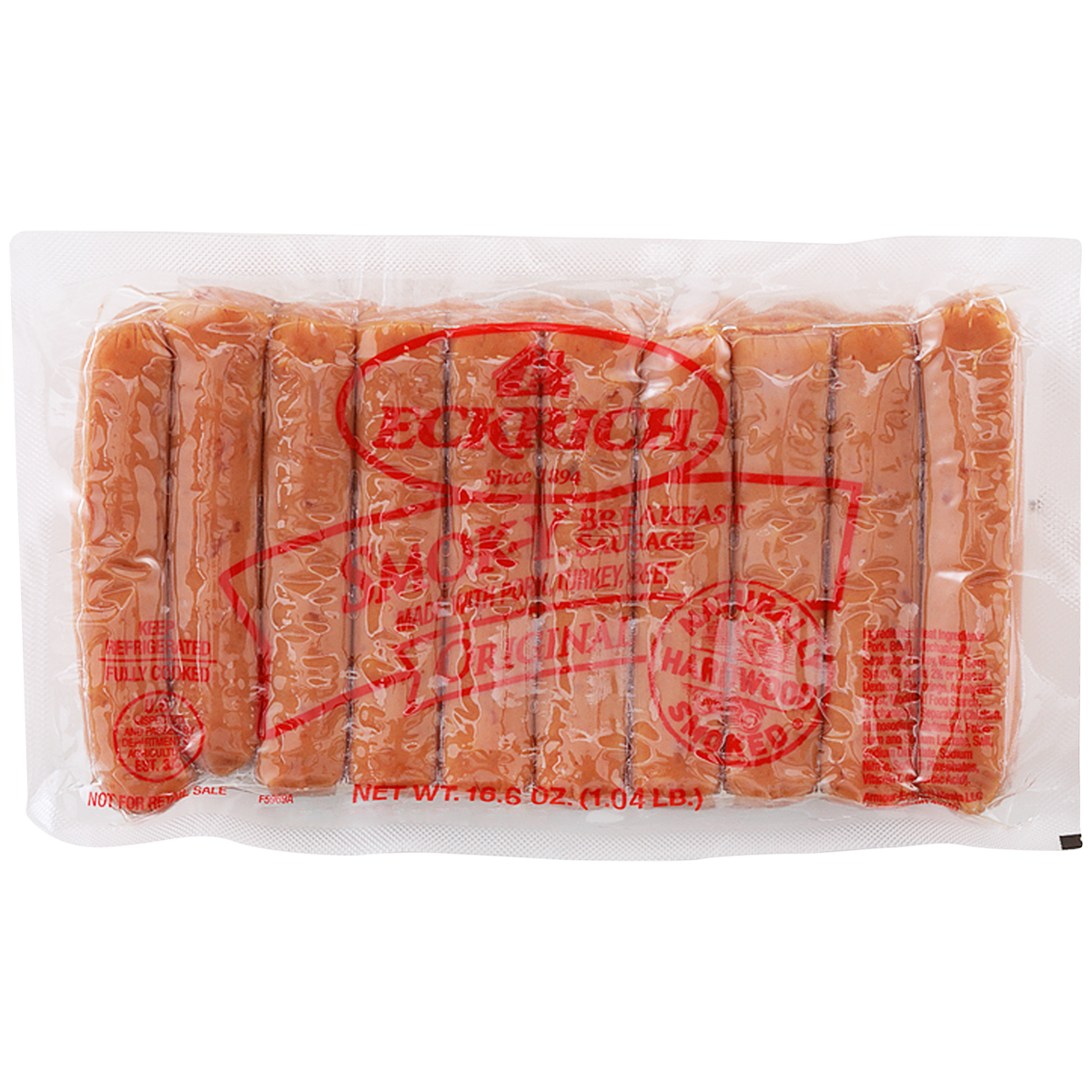 Sausage Smokey Original Link 1.078 Pound Each - 10 Per Case.