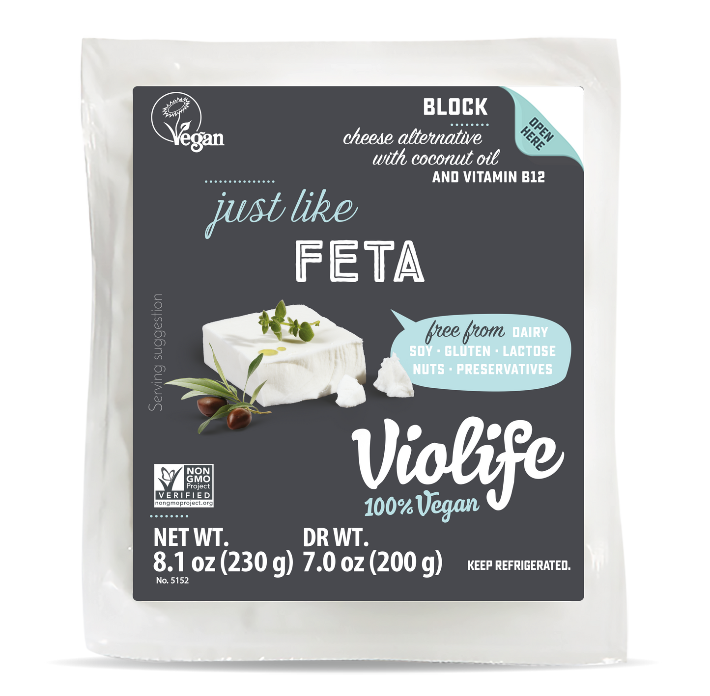 Violife Vegan Just Greek Feta Block Pound 2.65 Pound Each - 8 Per Case