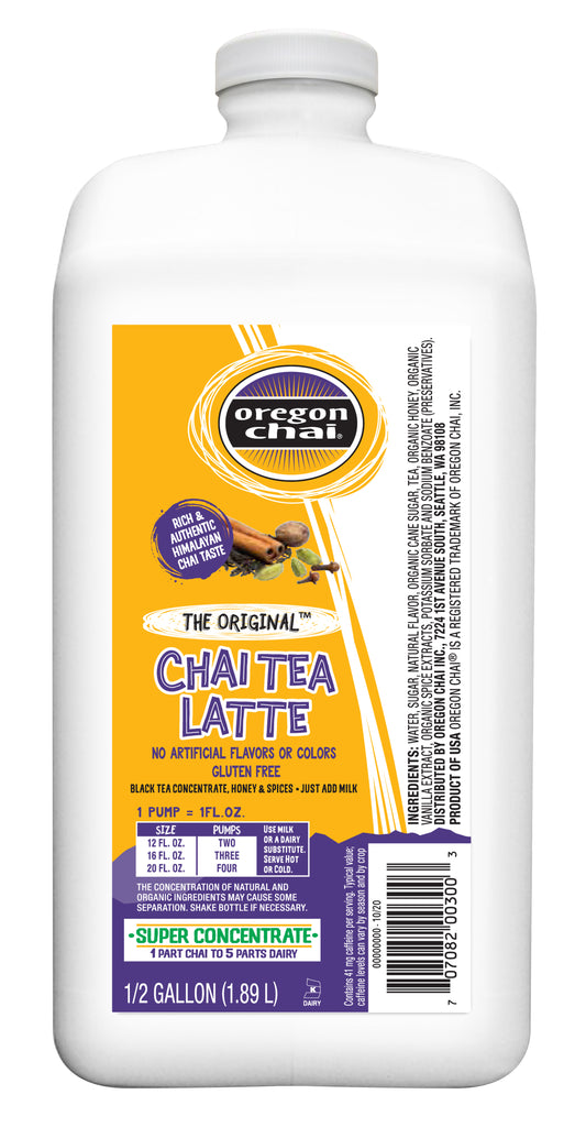 Oregon Chai Original Chai Super Concentrate 0.5 Gallon - 4 Per Case.