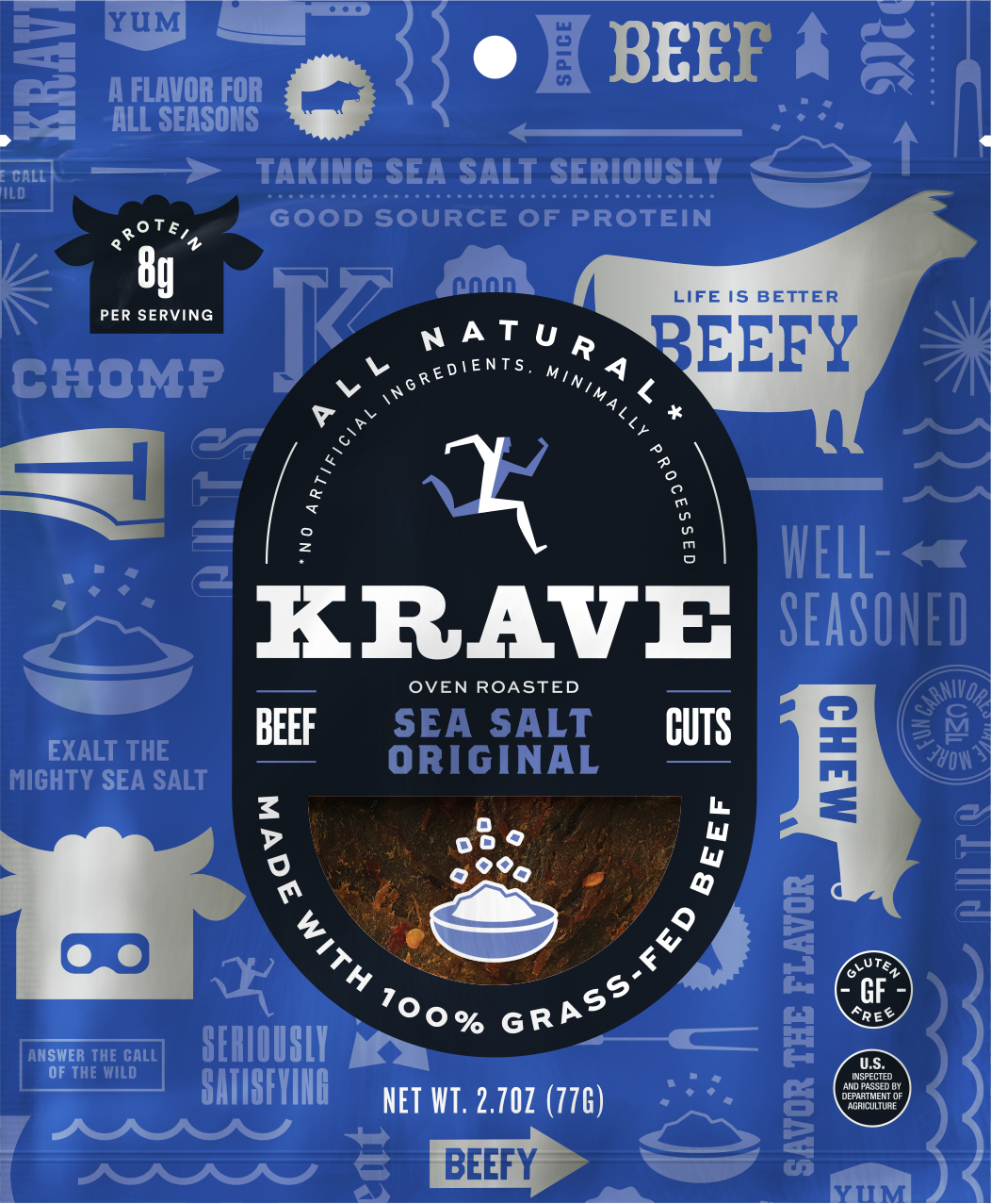 Krave Sea Salt Gourmet Beef Cuts 2.7 Ounce Size - 8 Per Case.