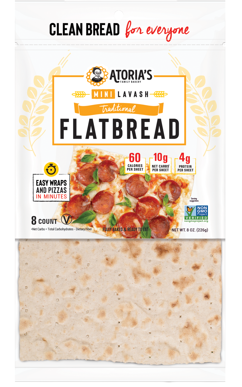 Atoria's Family Mini Traditional Lavash 8 Ounce Size - 8 Per Case.