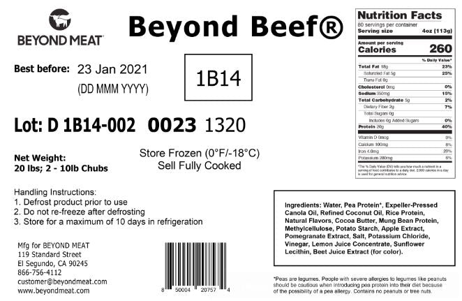 Beyond Meat Beyond Beef Plant Based Ground Beef 20 Pound Each - 1 Per Case.