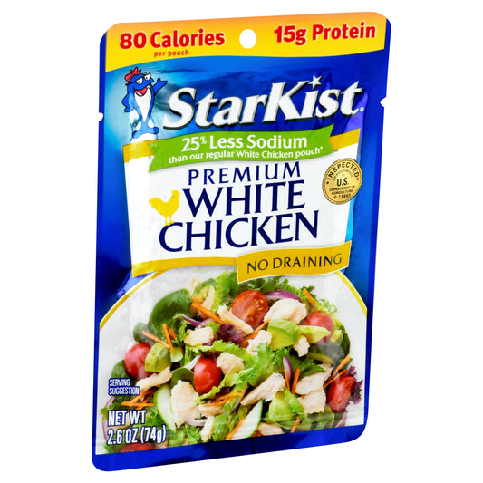 White Chicken Less Sodium Pouch 2.6 Ounce Size - 12 Per Case.