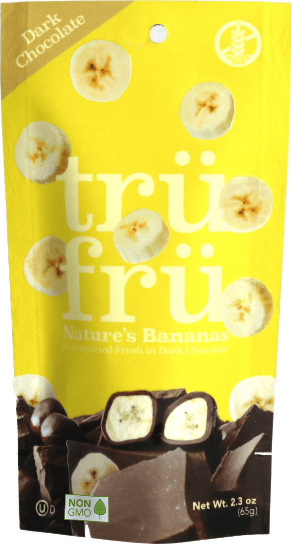 Tru Fru Hyper Dried Grab & Go Hyper Dried Real Banana In Dark Chocolate 2.3 Ounce Size - 12 Per Case.