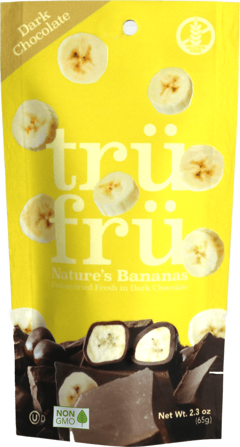 Tru Fru Hyper Dried Grab & Go Hyper Dried Real Banana In Dark Chocolate 2.3 Ounce Size - 12 Per Case.