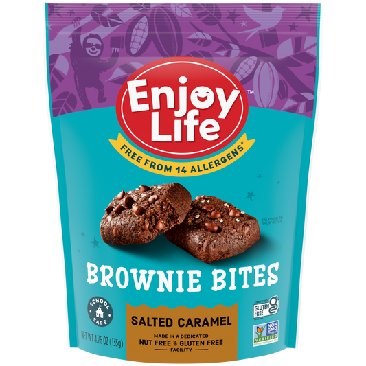 Enjoy Life Foods Gluten Free Allergy Friendly Brownie Bites Salted Caramel 4.76 Ounce Size - 6 Per Case.