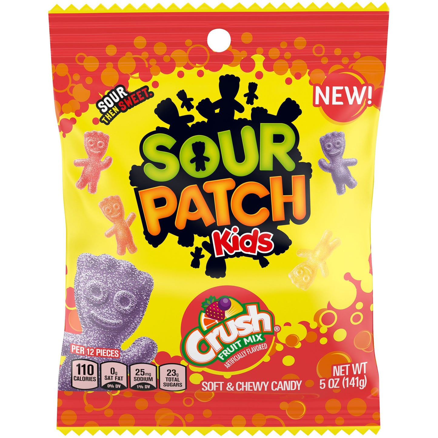 Sour Patch Kids Soft Candy Assorted Crush Fatfree Fruit Mix Z 5 Ounce Size - 12 Per Case.