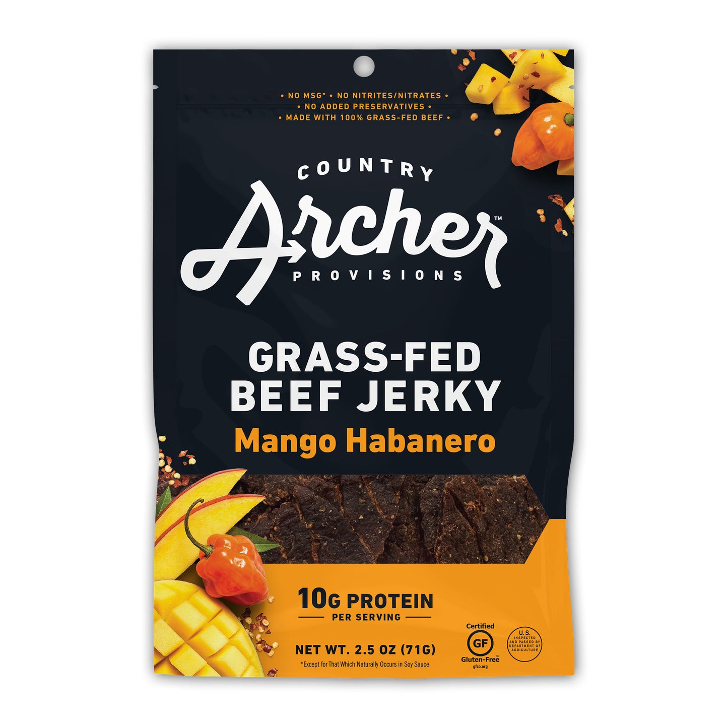 Country Archer Jerky Co Mango Habanero Jerky 2.5 Ounce Size - 12 Per Case.